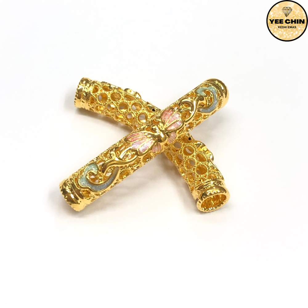 Yee Chin Emas 916 Buluh Kerawang 5D Loket PDR/ Charms Pendant Bamboo Flower Gold 916