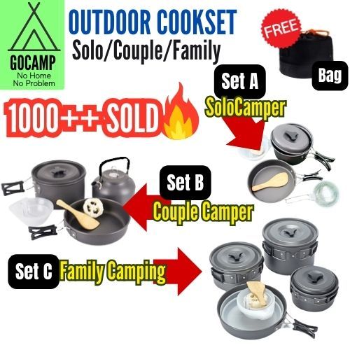 GOCAMP Camping Cooking Set For 1 - 2 / 2 - 3 / 3-5 Person Suitable Family Solo Couple Camper Picnic