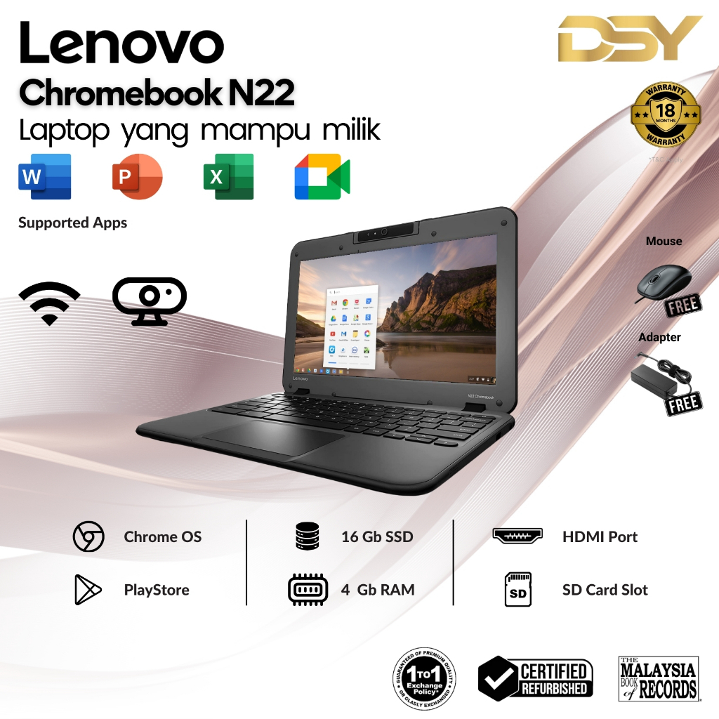 (Warranty 18 Month) LENOVO N22 LAPTOP CHROMEBOOK |16 GB SSD| STUDY | OFFICE |4GB RAM | 16 GB SSD | Bluetooth | HDMI