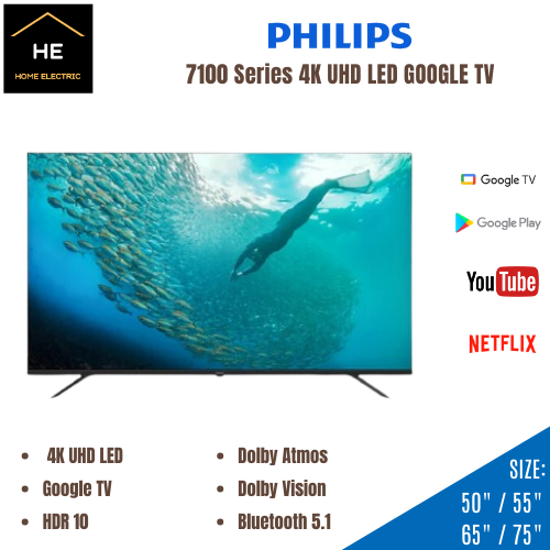 Philips 43 50 55 65 75 Inch 4K UHD HDR Google TV Televisyen 43PUT7129 50PUT7129 55PUT7129 65PUT7129 75PUT7129