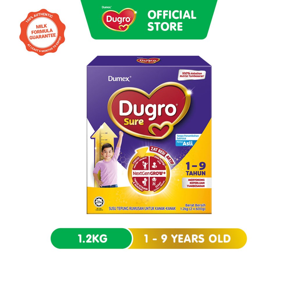 [Exp 09 May 2027 &/ Later] Dumex Dugro Sure Original/Asli Tailored Nutrition Milk Formula 1-9 years (1.2kg)