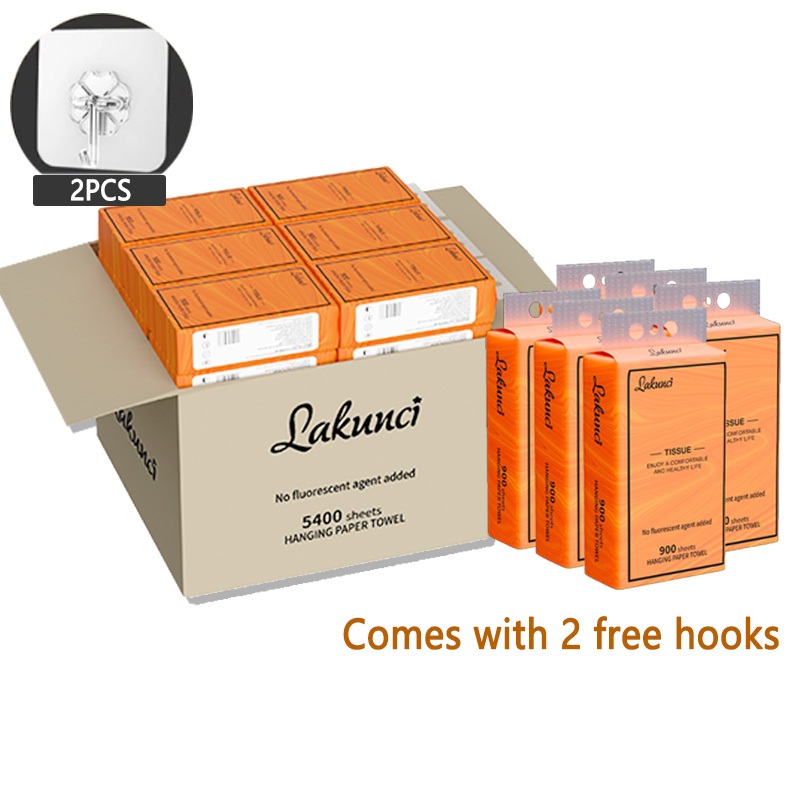 Lakunci Hanging Face Tissue (120mm x 175mm x 5400 Sheets x 6 Packs) [Gift 2 Hooks]