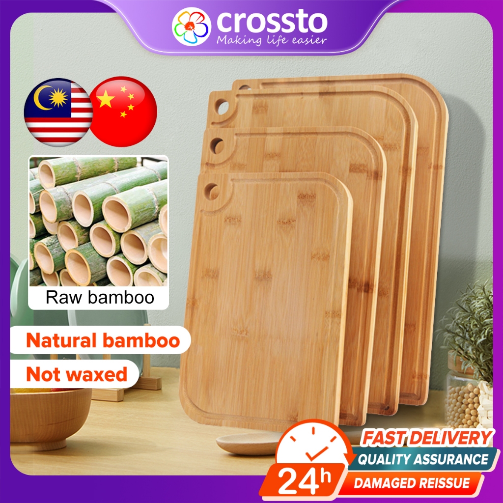 CROSSTO Natural Bamboo Cutting Board Tray Papan Pemotong Unpainted Chopping Board Not Mildew Sticky Knife 切菜板 砧板 案板