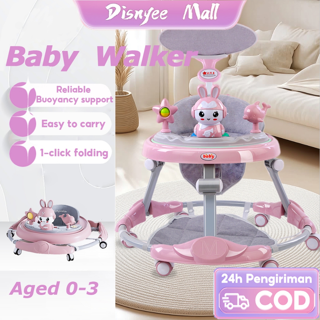 Baby Walker with Music Anti-fall walker baby multifunction murah Foldable Adjustable Heights walker