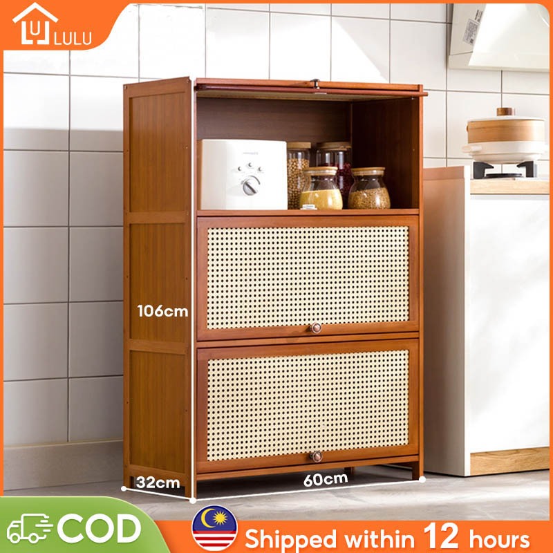 LULU Kitchen Cabinet Rak Dapur 3/4/5Layers Bamboo Almari Dapur Kitchen Storage Rack Storage Shelf储物柜