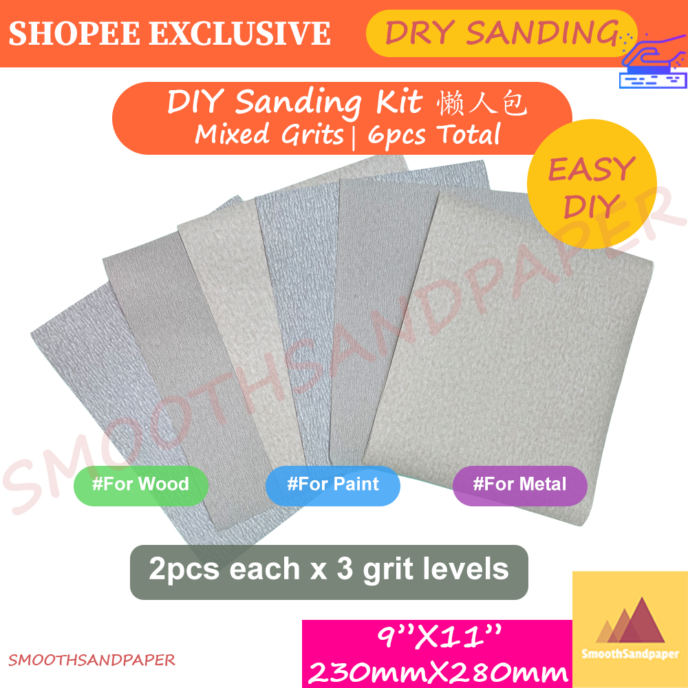 Sandpaper Sheets DIY Starter Kit 懒人包 | Mixed Grit 80-600 | For Wood, Paint, Metal, Car, Wall | Easy Sanding Pack
