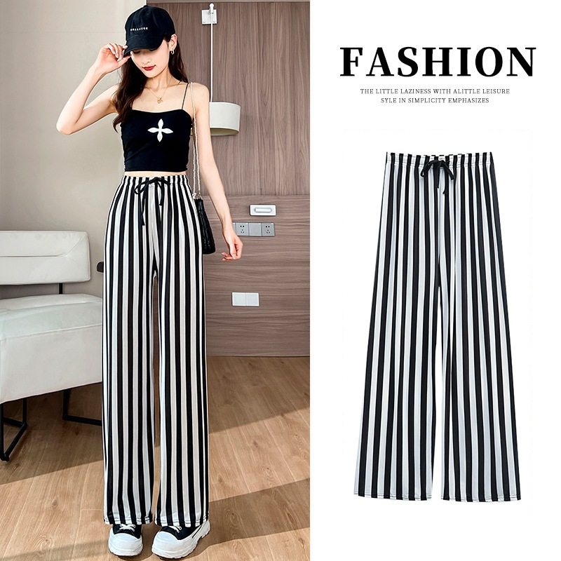 Straight cut pants seluar viral perempuan slacks korean style seluar palazo loose seluar panjang perempuan striped 7J