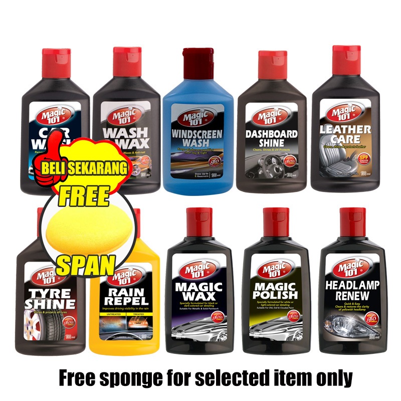 Magic 101 wash & waxes 150ml [shampoo/windscreen wash/dashboard/tyre/leather shine/polish/headlamp renew]