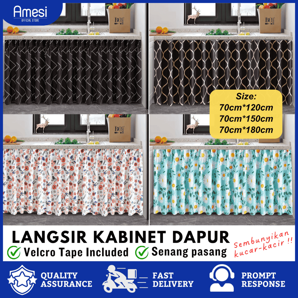 Kitchen Cabinet Curtain Tirai Langsir Kabinet Dapur Singki Langsir Cabinet Sinki Dapur Velcro Type