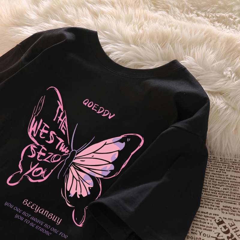 Korean women clothing | Oversized T-shirt 100% cotton | Butterfly stylish casual tops