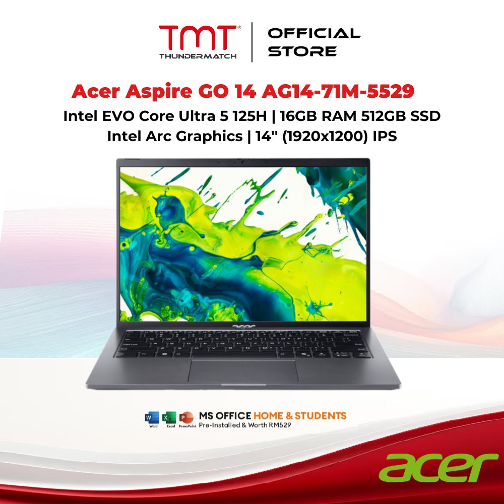 Acer Aspire GO 14 AG14-71M-5529 Laptop | Intel EVO Core Ultra 5 125H | 16GB RAM 512GB SSD | Intel Ar