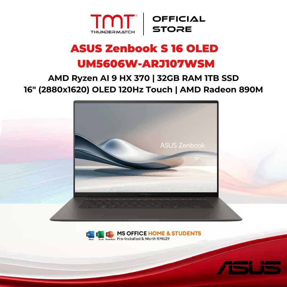 ASUS Zenbook S 16 OLED UM5606W-ARJ107WSM Laptop | AMD Ryzen AI 9 HX 370 | 32GB RAM 1TB SSD | 16" (28