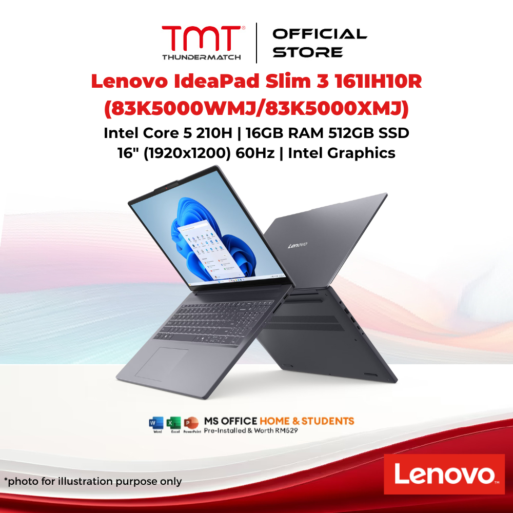 Lenovo IdeaPad Slim 3 161IH10R (83K5000WMJ/83K5000XMJ) Laptop | Intel Core 5 210H | 16GB RAM 512GB S