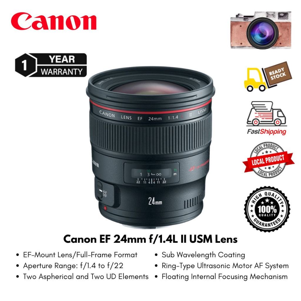 Canon EF 24mm f/1.4L II USM Lens Ultrasonic Full Frame ( 1 Year Warranty )