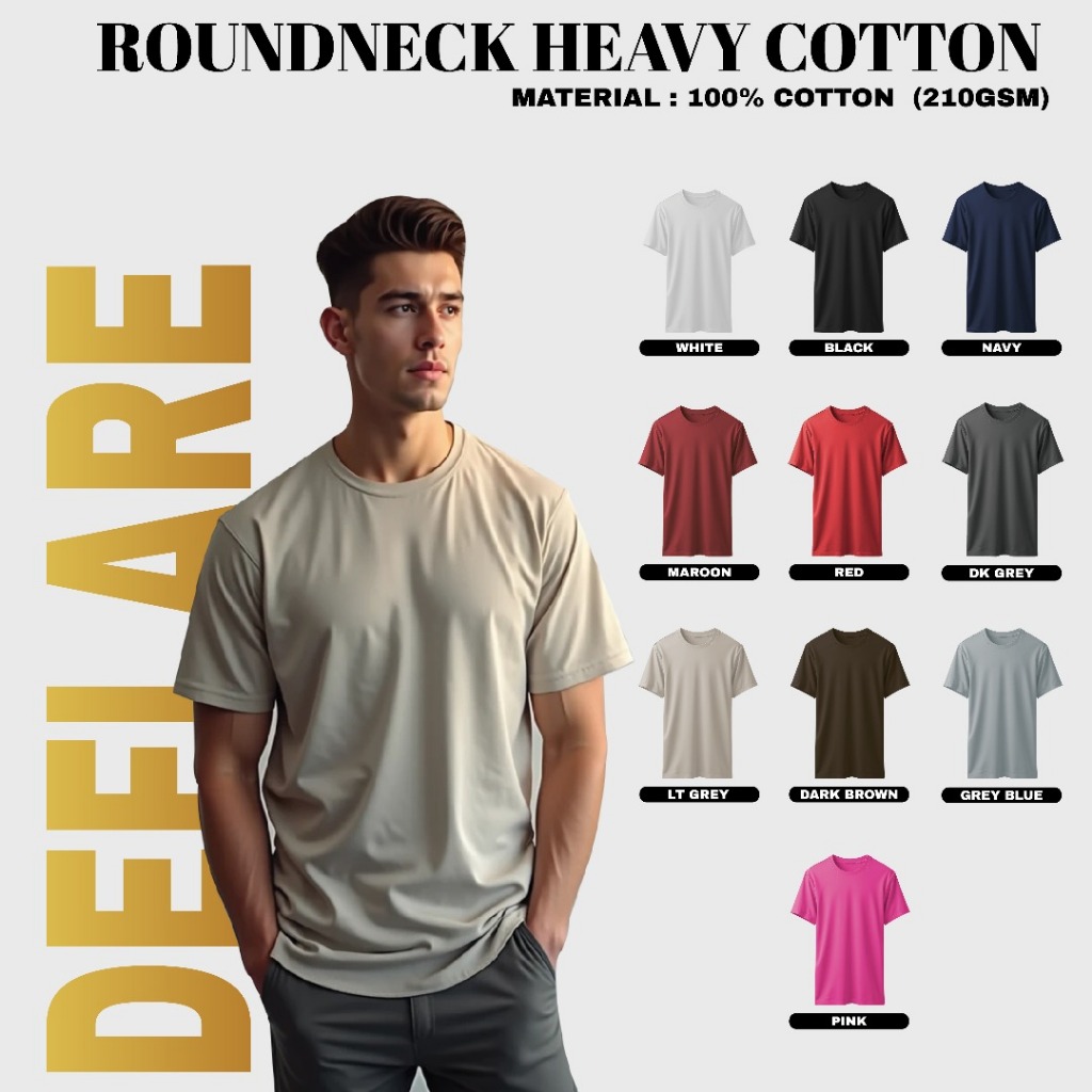 DeFlare Heavy Cotton T-Shirt 210gsm | 100% Cotton Round Neck Tee | Plain Unisex T Shirt Printing