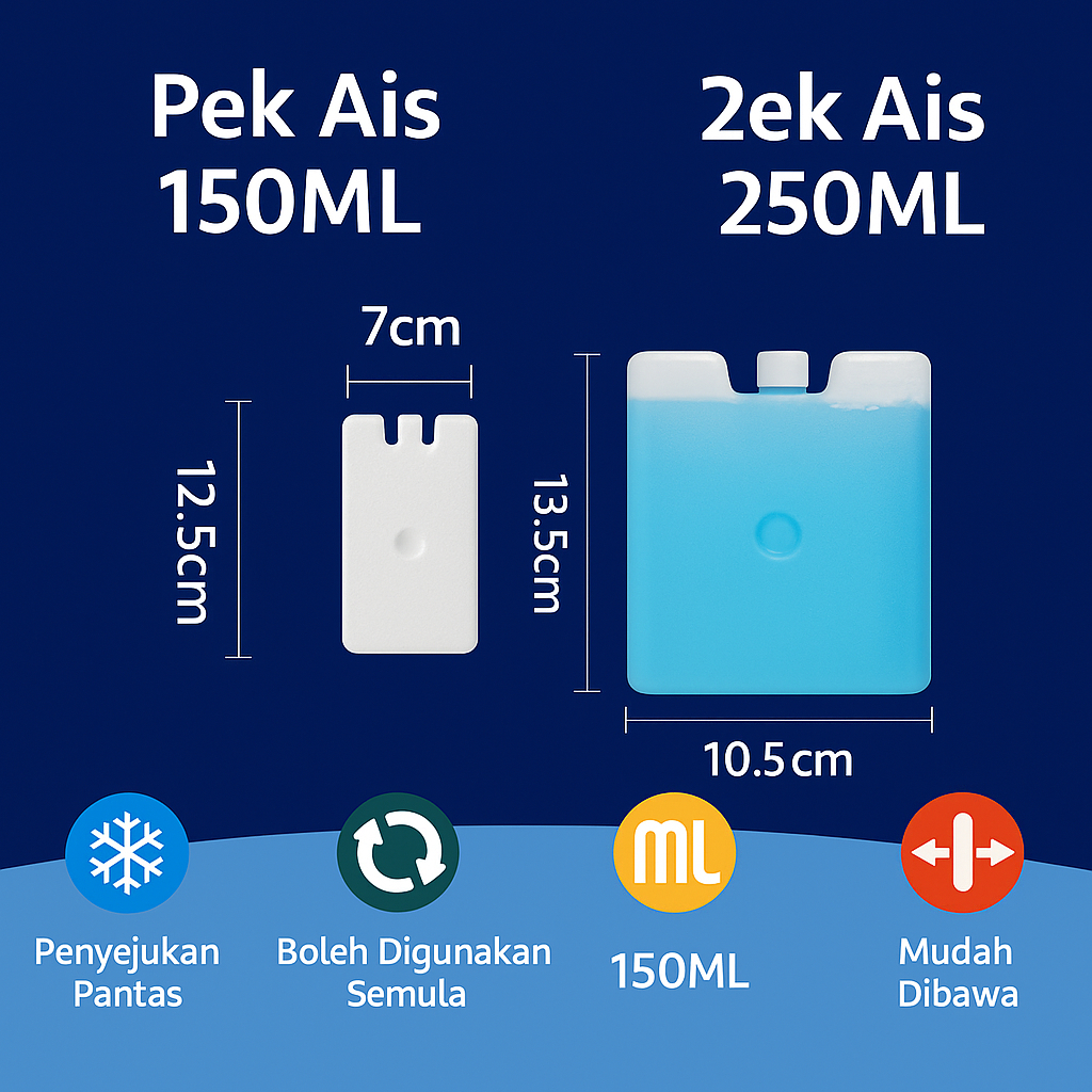 ❄️ Ice Pack Sejuk Tanpa Air – Ais Pek Beku Semula | Ice Bag Pack for Lunch Box | Reusable Cooler Blue Gel
