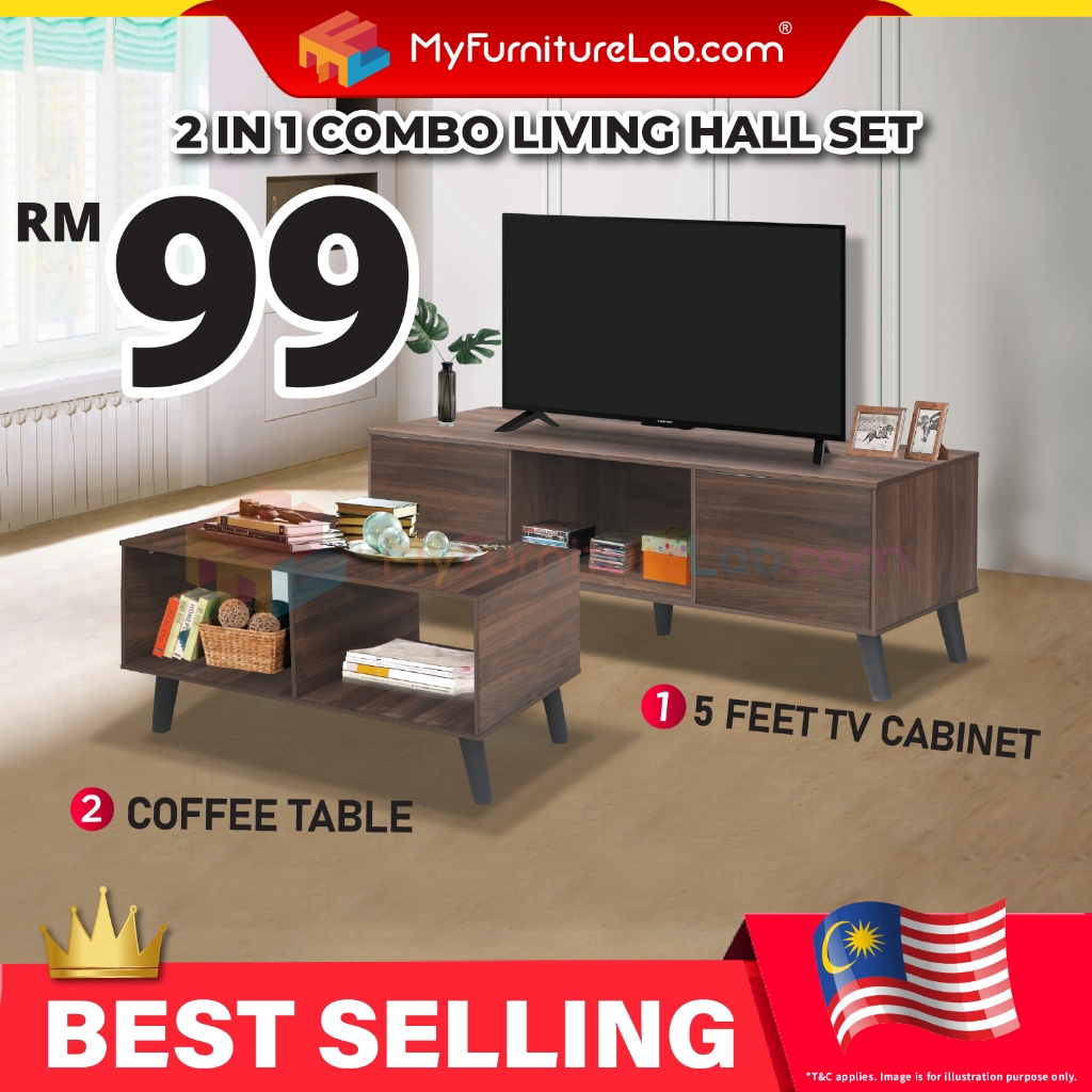 【READY STOCK】®: COMBO TV Cabinet + Coffee Table Meja TV Meja Kopi Side Table Home Living