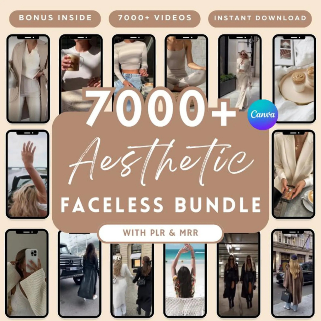 7,000+ Faceless Aesthetic Reels Bundle | MRR/PLR Digital Marketing Content | Video Canva Templates