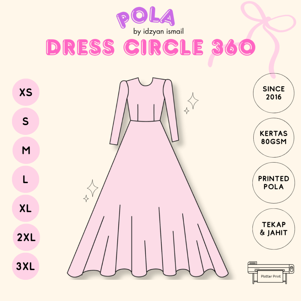 MUDAH JAHIT POLA DRESS KEMBANG PAYUNG POLA BALL GOWN POLA DRESS DEWASA XS-3XL SEWING PATTERN
