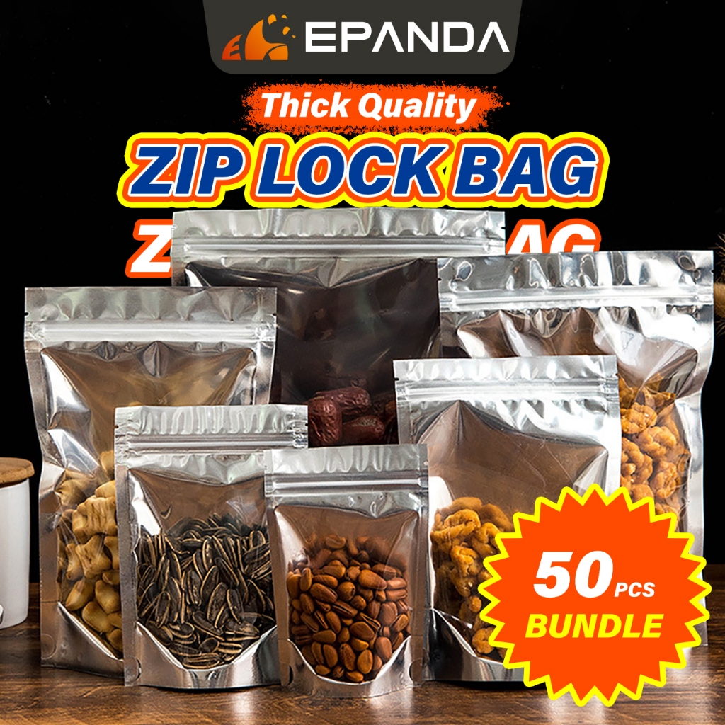50pcs Aluminium Zip Lock Food Bag Plastic With Window Beg Zip Plastik Makanan Kering Cookies Packing