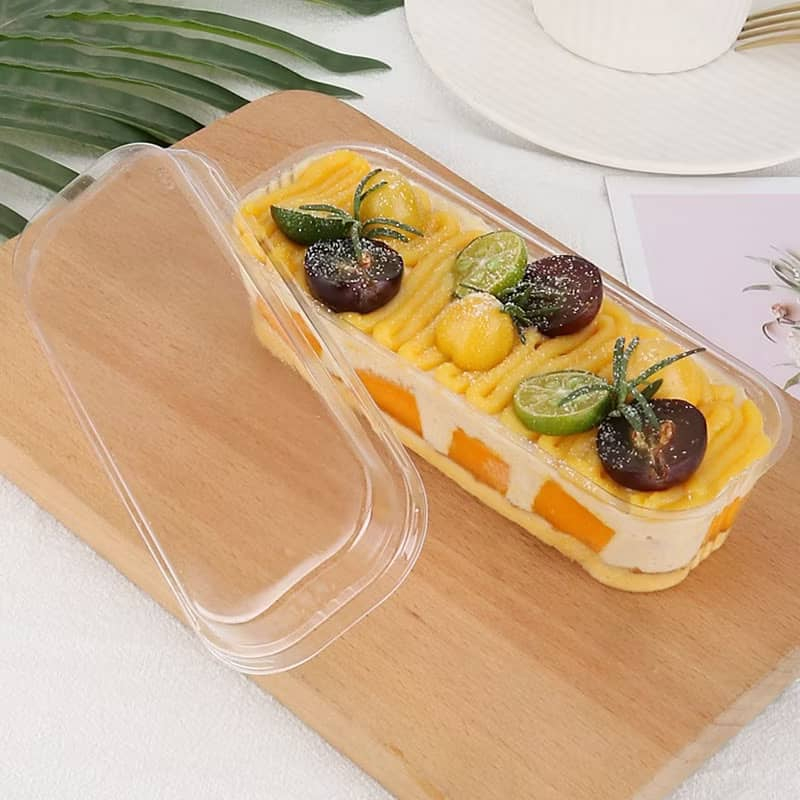 280ml Transparent Long Dessert Fruit Cake Cheesekut Plastic Container Bekas Plastik Kek