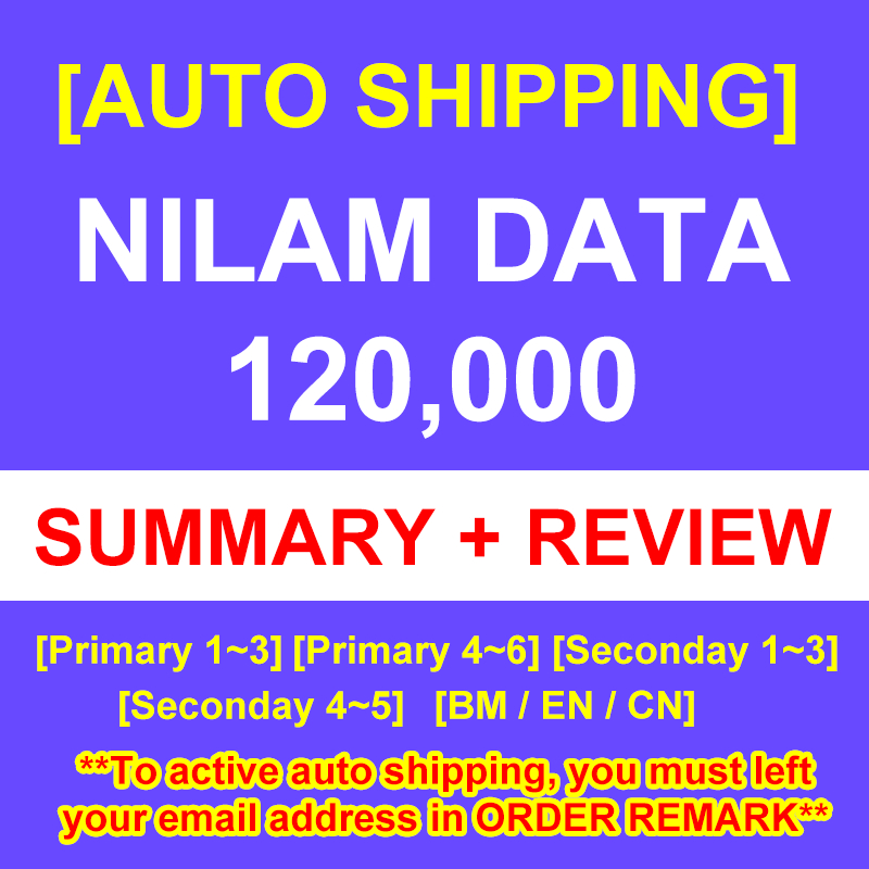 [AUTO SHIPPING] 120k Nilam AINS Data [BM/EN/CN] with Summary & Review [Primary/Secondary]