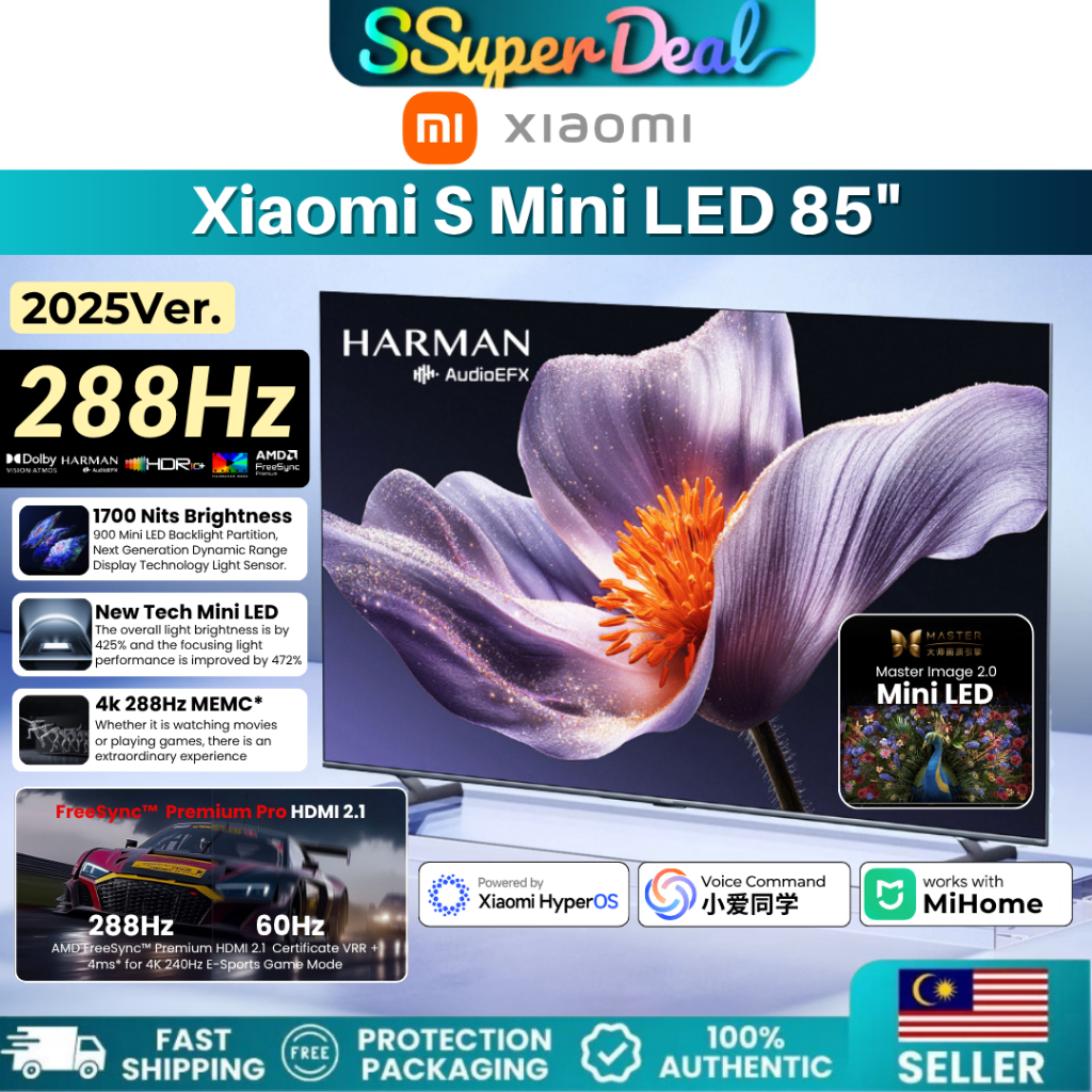 Xiaomi TV S Mini LED 55" 65" 75" 85" Android Smart TV 4K Gaming HDMI 2.1 FreeSync 288Hz MEMC Dolby Harman Audio Monitor