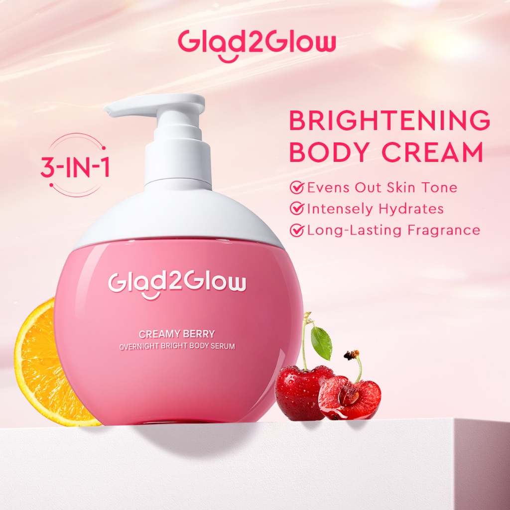 Glad2Glow Brightening Moisturizer Glowing Cream Berry Overnight Whitening Brighten Body Skin Hydrates Cream Skincare