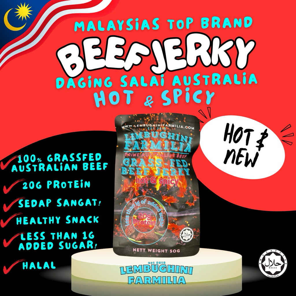 Halal Premium Australian Grass Fed Beef Jerky - Hot & Spicy Flavour