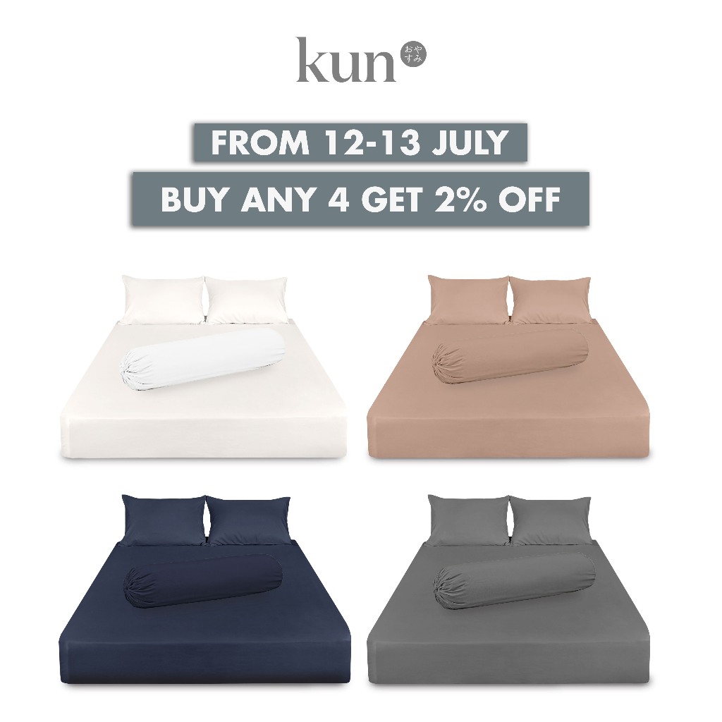[Single Item Only] kun® Tokyo Plain Series Premium Bed Linen; Pillowcase, Bolster Case, Fitted Bedsheet, Quilt Cover