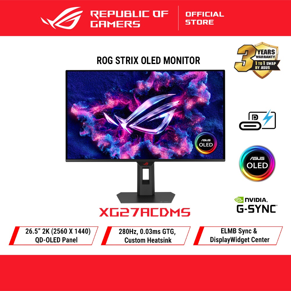 ROG Strix OLED XG27ACDMS Gaming Monitor | 27” QD-OLED | 1440p | 280Hz | 0.03ms | Custom Heat