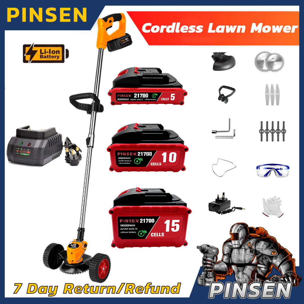 PINSEN Mesin Rumput Bateri Cordless Grass Cutter Machine Lawn Mower Mesin Potong Rumput