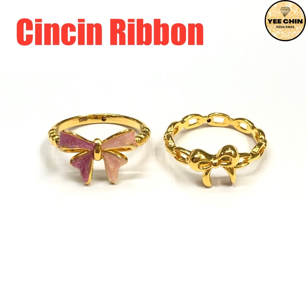 Yee Chin Cincin Emas 916 Ribbon 5G Enamel Full Gold / Ring Gold Ribbon 916