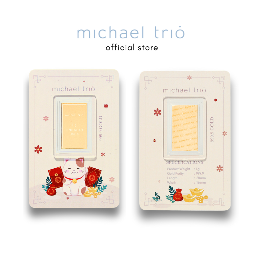 Michael Trio Fortune Cat 999 24K Gold Bar