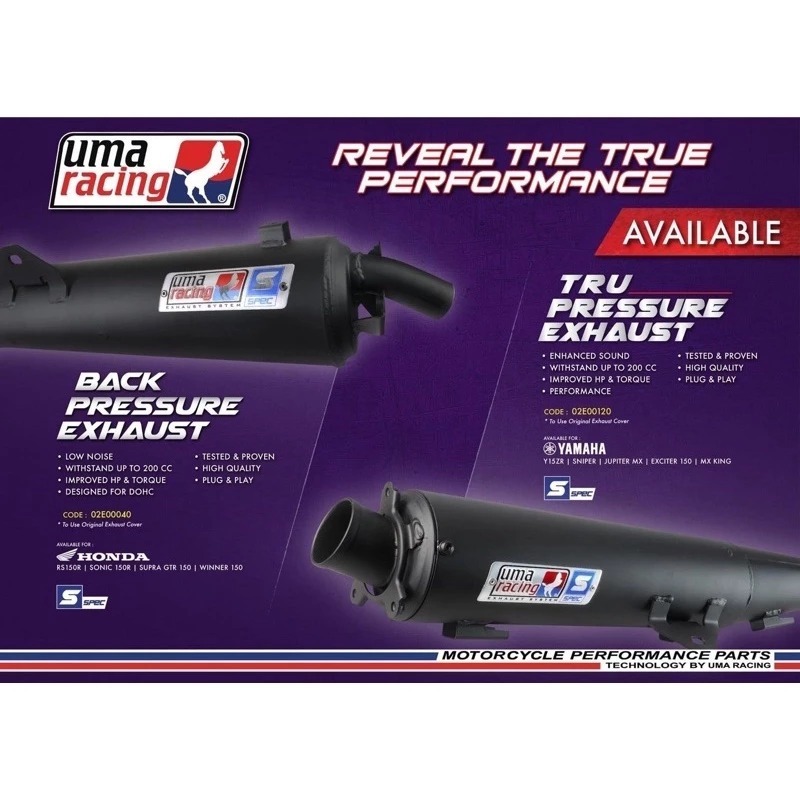 UMA RACING EXHAUST EKZOS BACK PRESSURE TRU PRESSURE YAMAHA LC135 LCV8 Y15 Y16 RS150 RSX NVX V2/V3