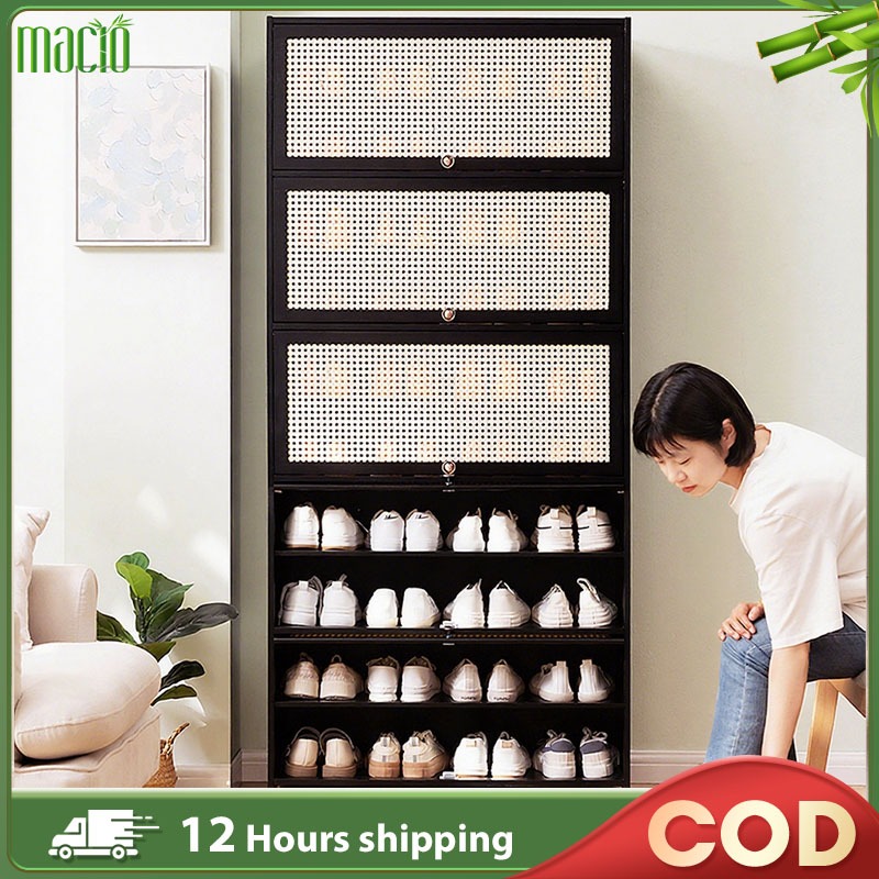 Hot Sales Bamboo Shoe Cabinet Rak Kasut Bertutup 7/9/11 Layers Flip Door Shoe Rack Breathable 鞋柜