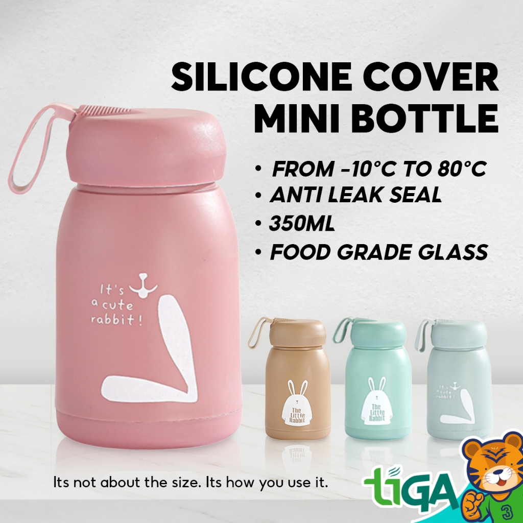 TIGA 350ml Pink Mini Glass Bottle Insulated with Silicone Cover Gelas Kaca Silikon TG00005