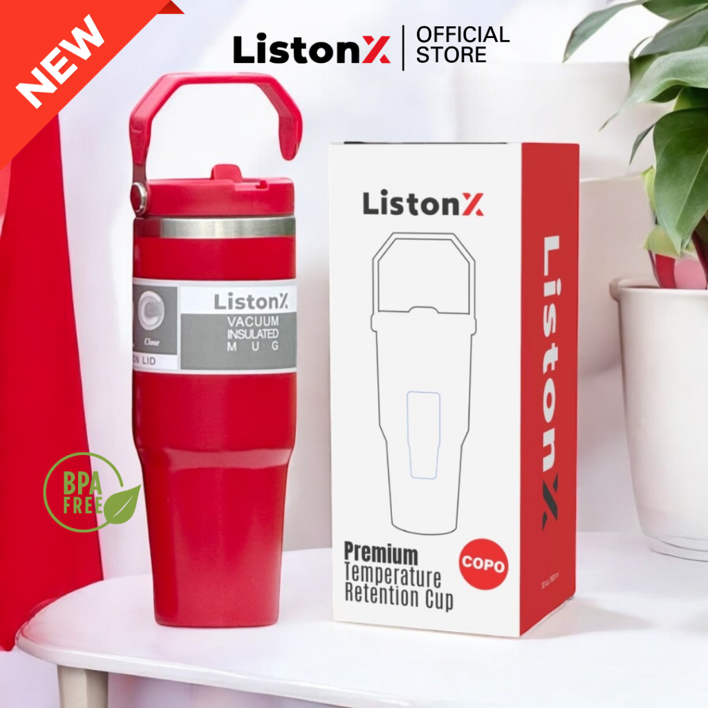 ListonX 900ml 304 Stainless Steel Handheld Thermos Insulated Vacuum Tumbler Hot or Cold Mugater Bottle with Straw Handle