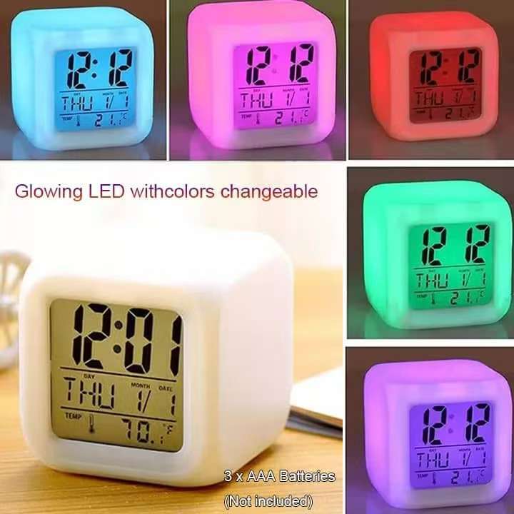 Jam Alarm Digital LED 7 Warna Dengan Suhu & Kalendar