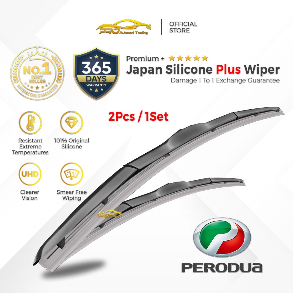 Japan Silicone (1 PAIR) Car Wiper Perodua Viva Rusa Myvi Kelisa Kancil Bezza Aruz Ativa Axia Alza Pengelap 雨刷/雨刮器