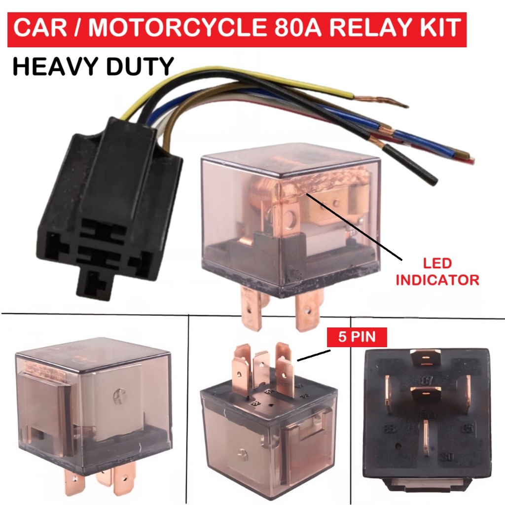 Car 5Pin 80A Relay Headlamp Headlight Sport Light Fog Lamp Horn Wire Socket Motorcycle Kereta Lori