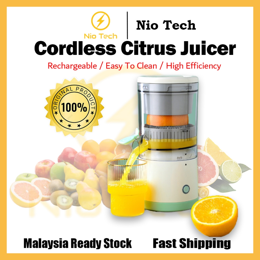NioTech Cordless Electric Citrus Juicer Machine With Tap USB Rechargeable Hands-Free Portable Fruits Juice Blender