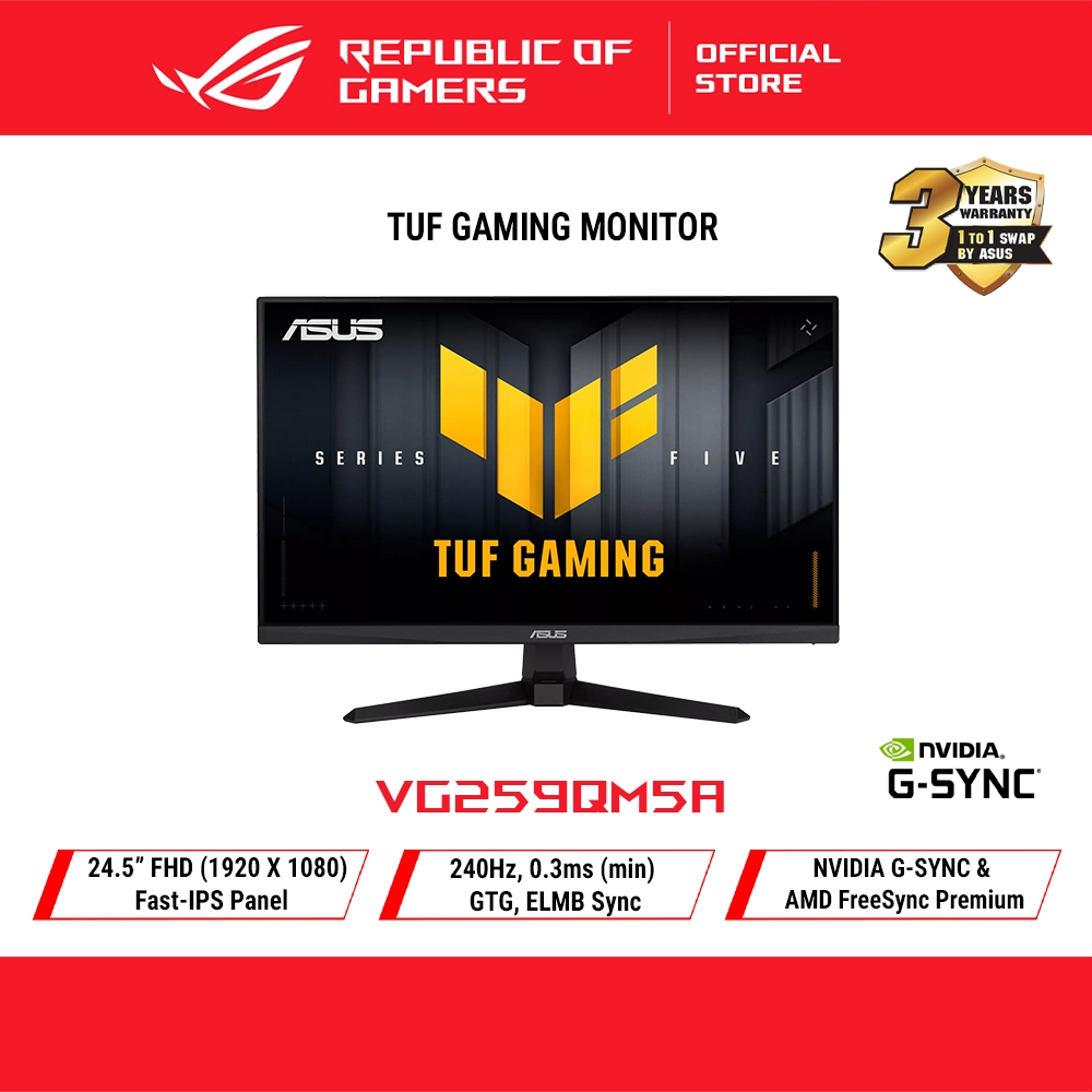 TUF Gaming Series 5 - VG259QM5A Gaming Monitor – 24.5-inch Full HD Fast-IPS panel, 240Hz, 0.3ms, G-SYNC® compatible AMD