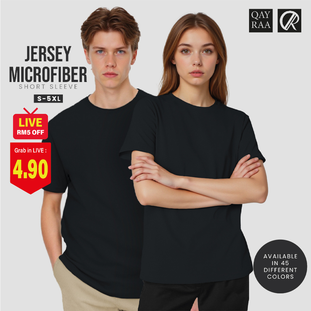 QAYRAA P1 Unisex Jersey Short Sleeve Microfiber Plain-Size S-5XL/Black/Burgundy/Blue/Green/Purple/Red