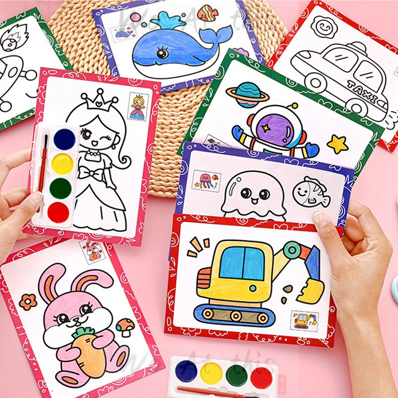 Kids DIY Water Color Painting Set Watercolor graffiti Painting Paper Kad Mewarna Painting Toys 儿童水彩画
