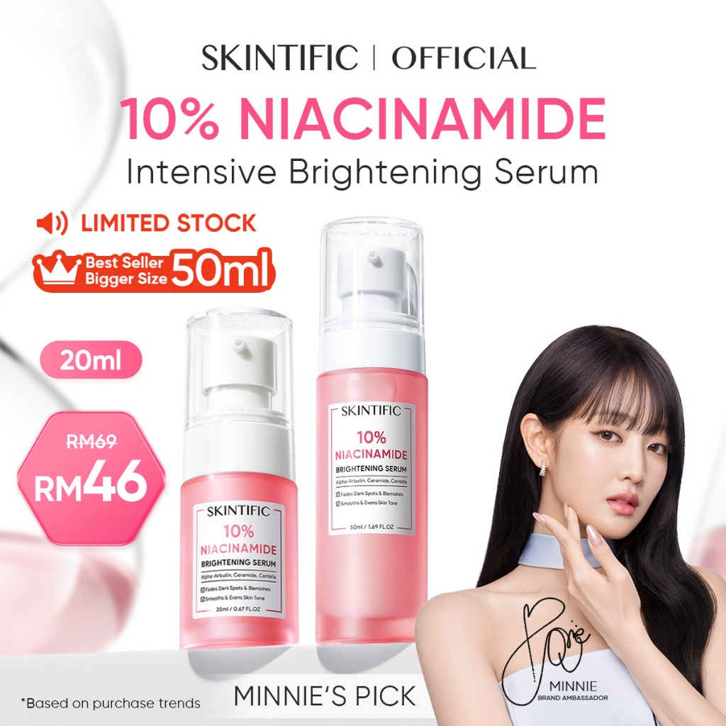 SKINTIFIC 10%Niacinamide Brightening Serum muka Radiance Whitening Glowing Essence Skincare Fade Dark Spot Alpha arbutin