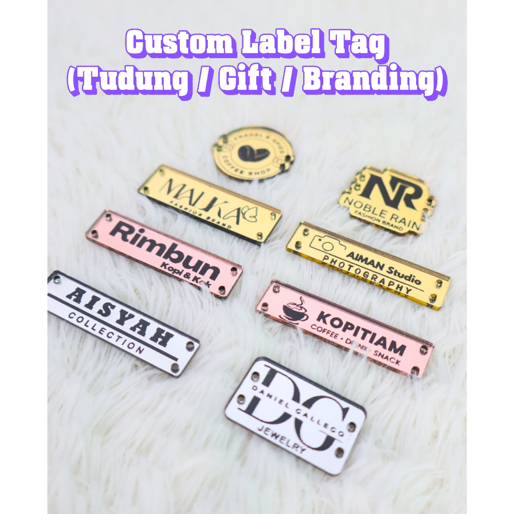 Label Tag Custom Murah MOQ 30Pcs / Label Tag Tudung / Acrylic Mirror Premium / Gift and Branding/ bag / wallet/ dompet