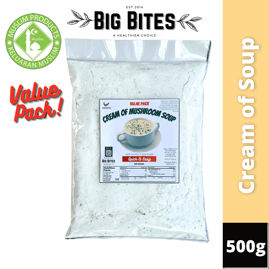 Bigbites Cream of Mushroom Soup/Soup Base/Soup Powder (500g) [Halal Ingredients][Muslim Bumiputera Product]