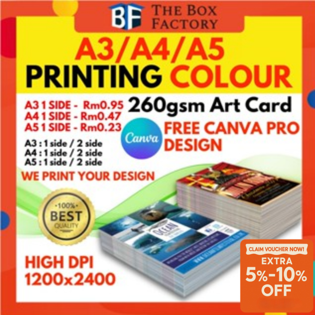 LOWEST PRICE A3 A4 A5 Colour Printing Art Card 260g Colour Digital Printing 1 Side Print / 2 Side Print High Quality