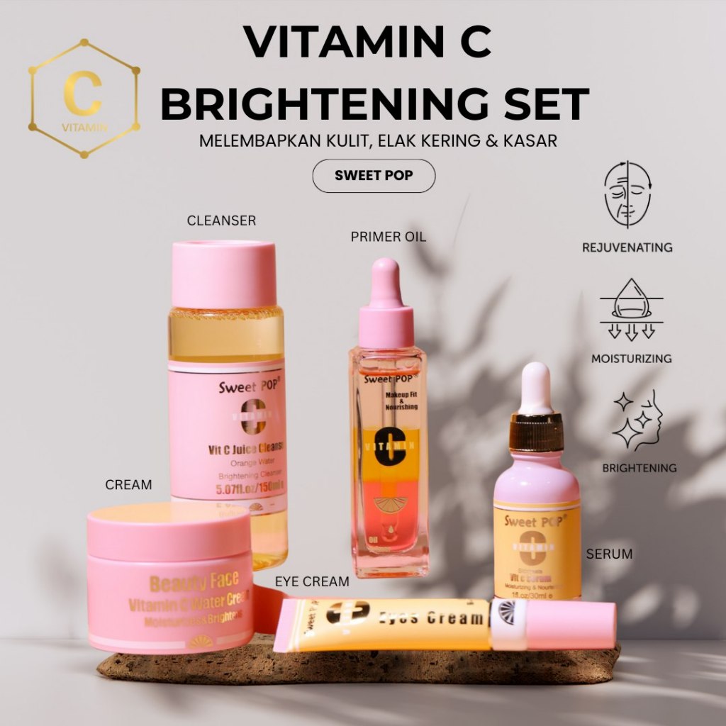SWEETPOP VITAMIN C JUICE BRIGHTENG SET / CLEANSER SERUM EYE CREAM WHITENING GLOWING SKINCARE